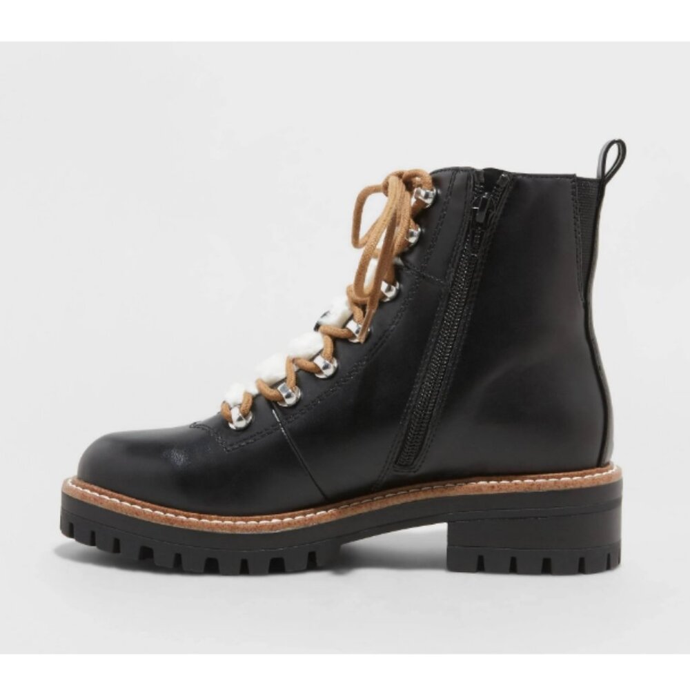 A New Day Women's Black Faux Leather Leighton Ankle Hiking Combat Boots Size 7 - Picture 2 of 11